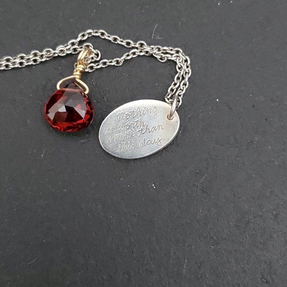 Shakespeare's Nothing is worth more than this day silver 16 inch garnet gold